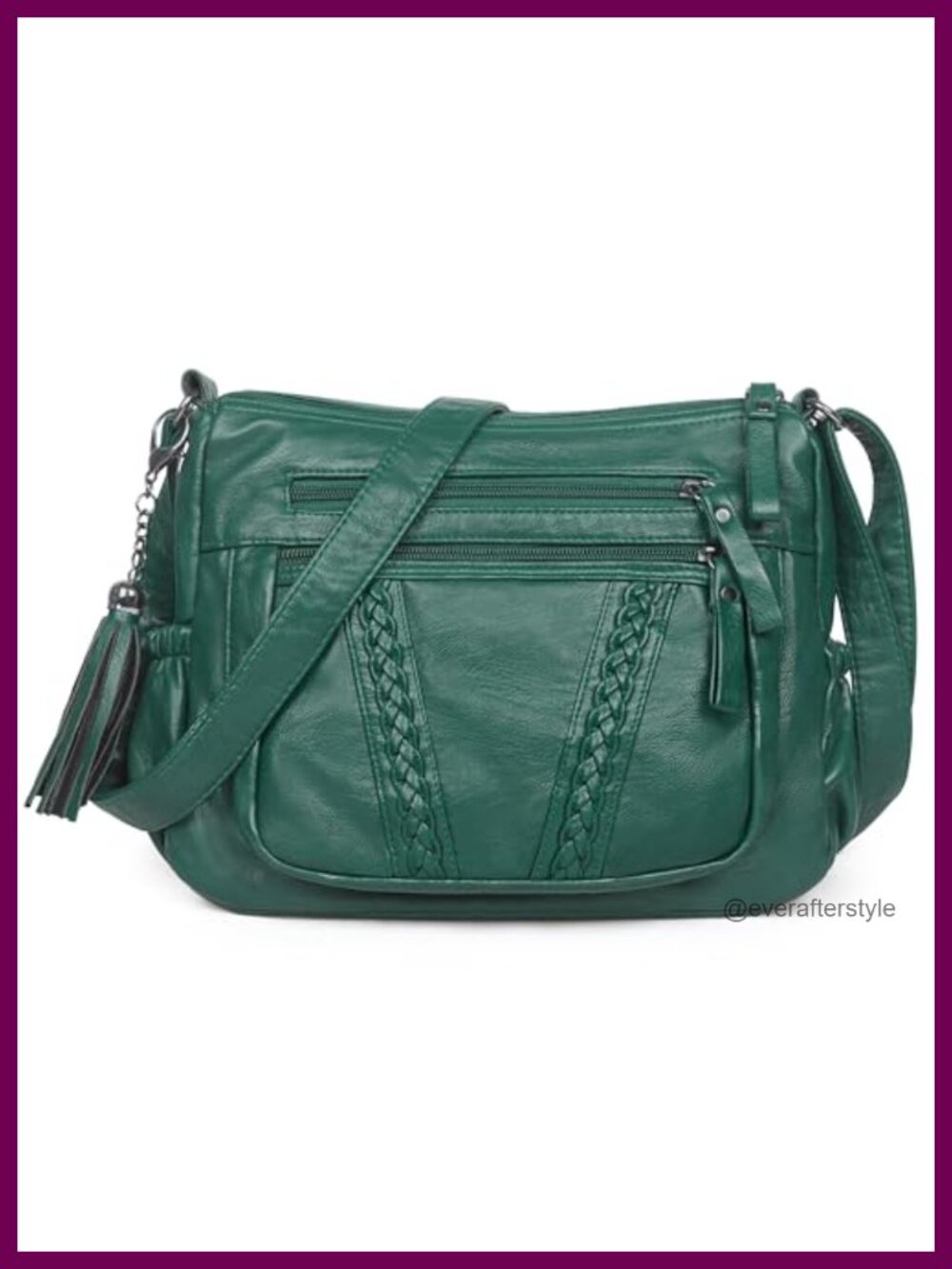 PU Leather Crossbody Bag with Tassel Adjustable Strap Zipper Pockets
